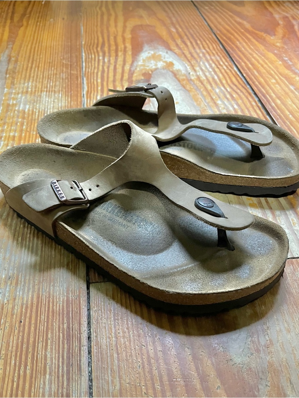 Birkenstock Taupe Leather Thong Sandals